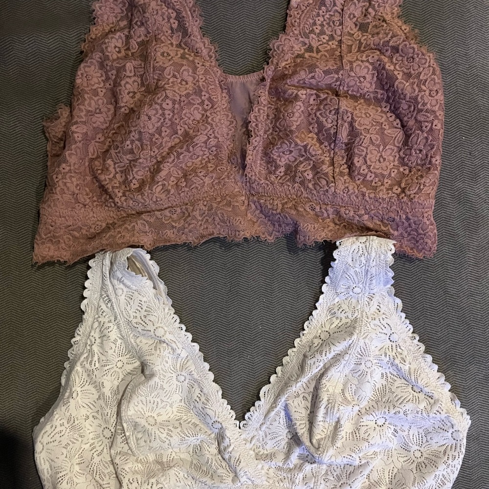 Aerie Lace Bralette Set in Mauve and White